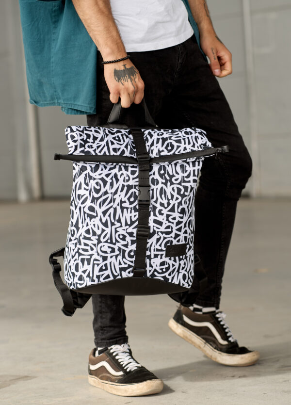 Рюкзак роллтоп чоловічий Sambag RollTop KZN чорний з принтом