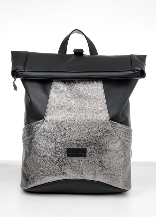 Женский рюкзак роллтоп Sambag RollTop MQN черный с серебряным