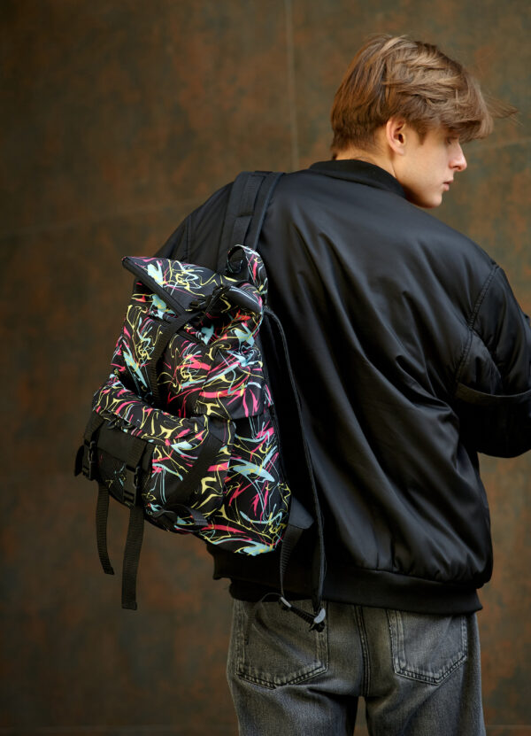 Мужской рюкзак роллтоп Sambag RollTop Double черный с принтом