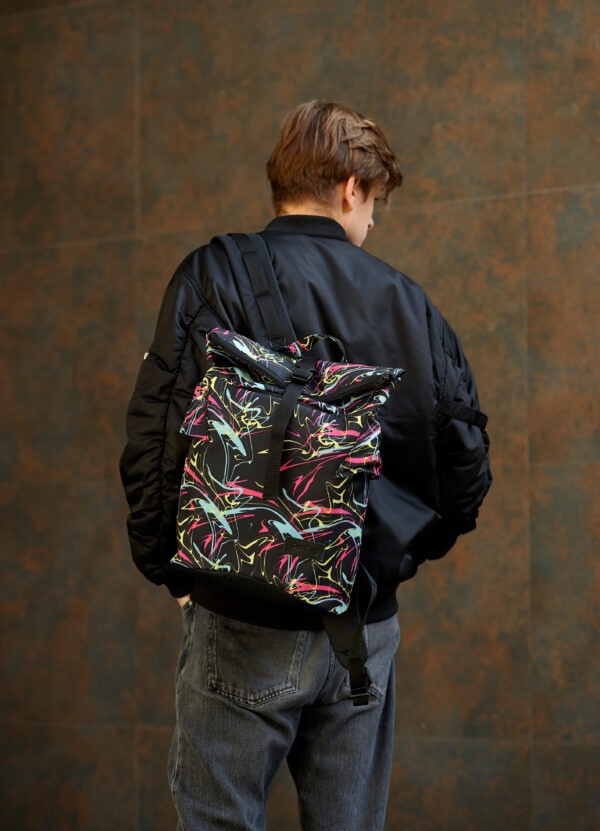 Мужской рюкзак роллтоп Sambag RollTop Double черный с принтом