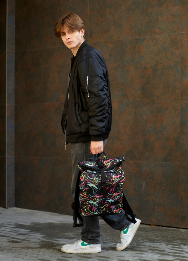 Мужской рюкзак роллтоп Sambag RollTop Double черный с принтом