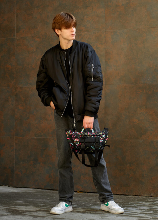 Мужской рюкзак роллтоп Sambag RollTop Double черный с принтом