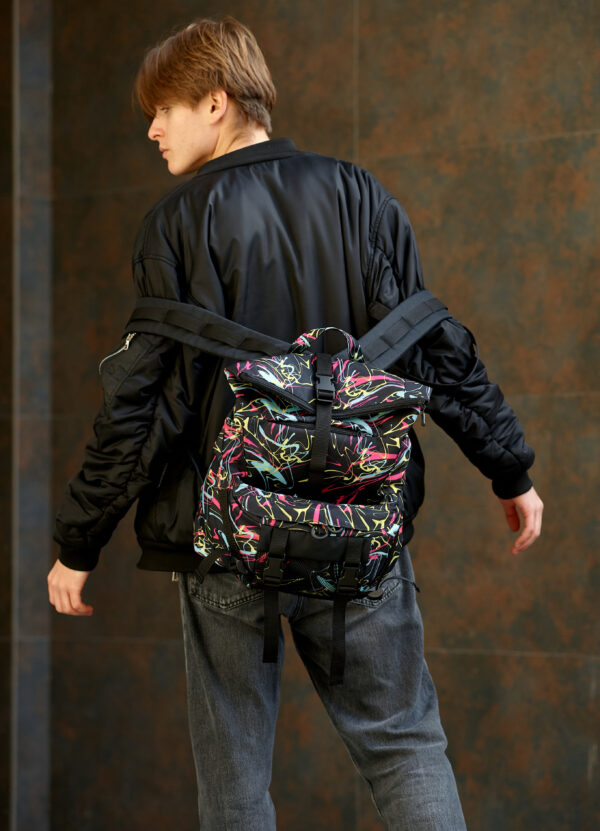 Мужской рюкзак роллтоп Sambag RollTop Double черный с принтом
