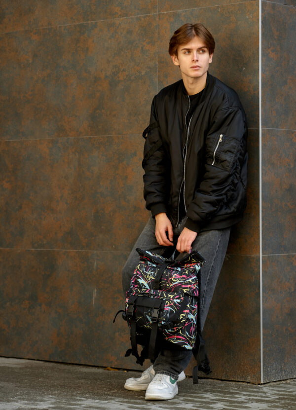 Мужской рюкзак роллтоп Sambag RollTop Double черный с принтом