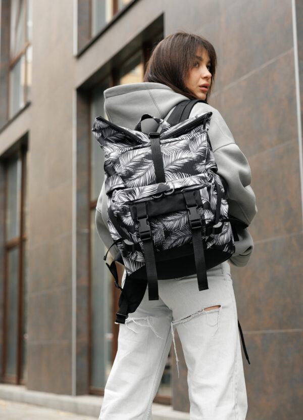 Женский рюкзак роллтоп Sambag RollTop Double принт черный с белым