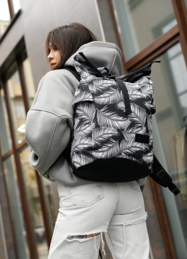 Женский рюкзак роллтоп Sambag RollTop Double принт черный с белым