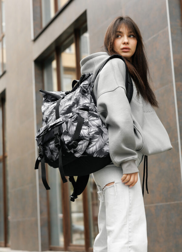 Женский рюкзак роллтоп Sambag RollTop Double принт черный с белым