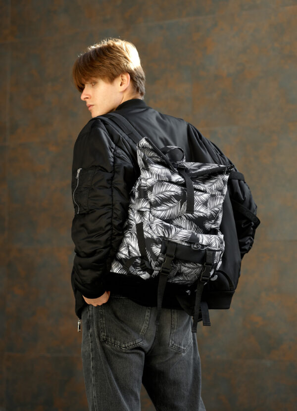 Мужской рюкзак роллтоп Sambag RollTop Double черный с принтом