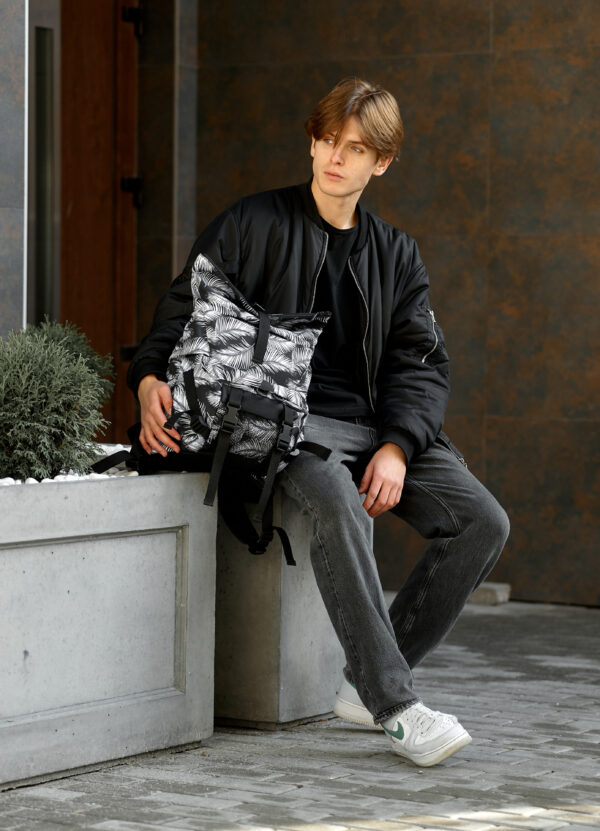 Мужской рюкзак роллтоп Sambag RollTop Double черный с принтом