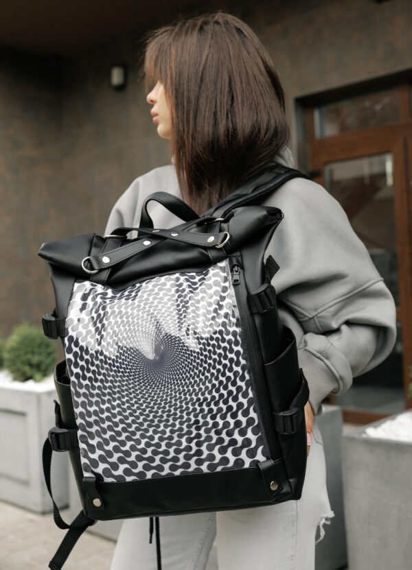 Женский рюкзак Sambag RollTop Hacking черный с принтом