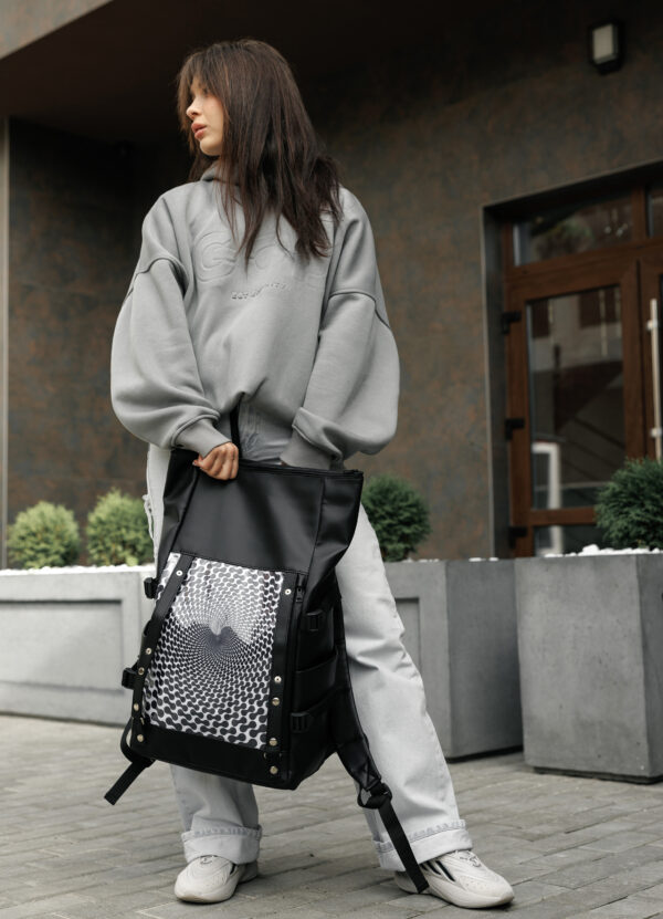 Женский рюкзак Sambag RollTop Hacking черный с принтом