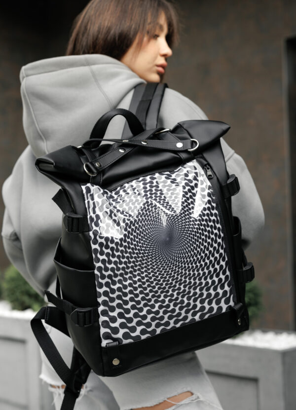 Женский рюкзак Sambag RollTop Hacking черный с принтом