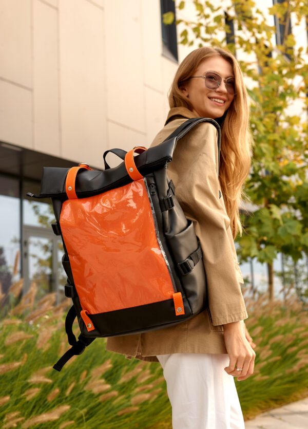 Рюкзак жіночий Sambag RollTop Hacking чорний з помаранчевим
