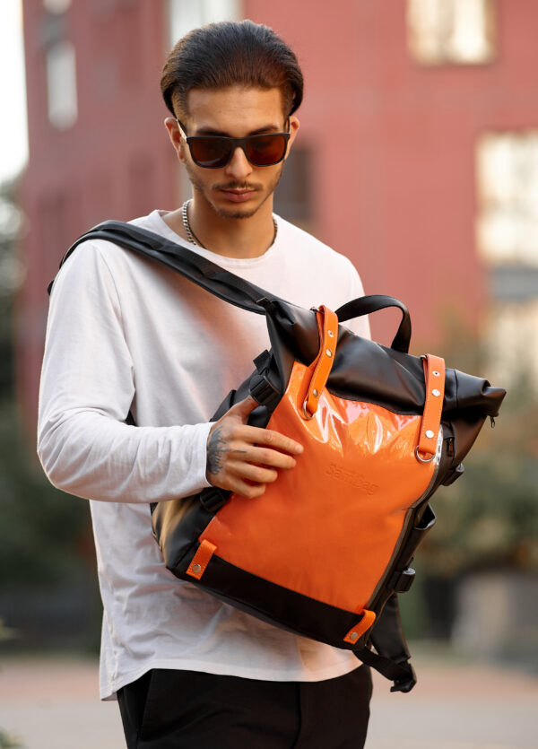 Рюкзак чоловічий Sambag RollTop Hacking чорний з помаранчевим