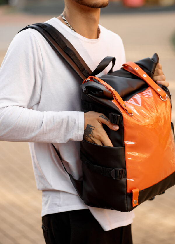 Рюкзак чоловічий Sambag RollTop Hacking чорний з помаранчевим