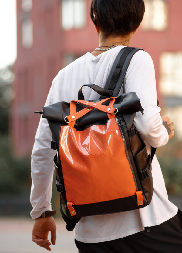 Рюкзак чоловічий Sambag RollTop Hacking чорний з помаранчевим