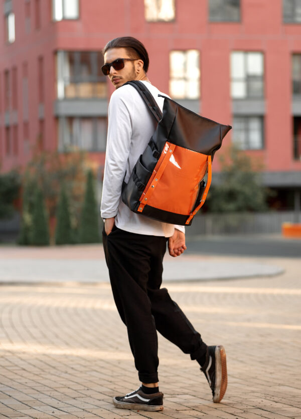 Рюкзак чоловічий Sambag RollTop Hacking чорний з помаранчевим