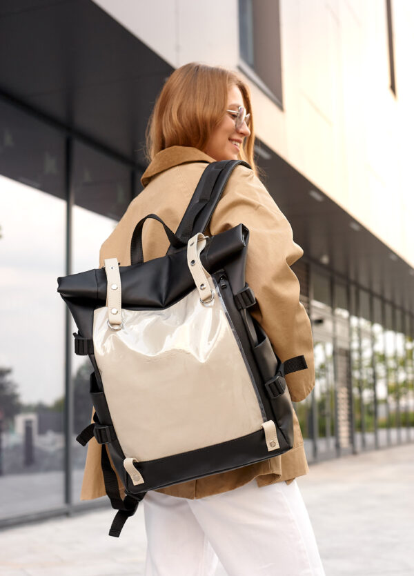 Рюкзак жіночий для ноутбука Sambag RollTop Hacking чорний із сірим