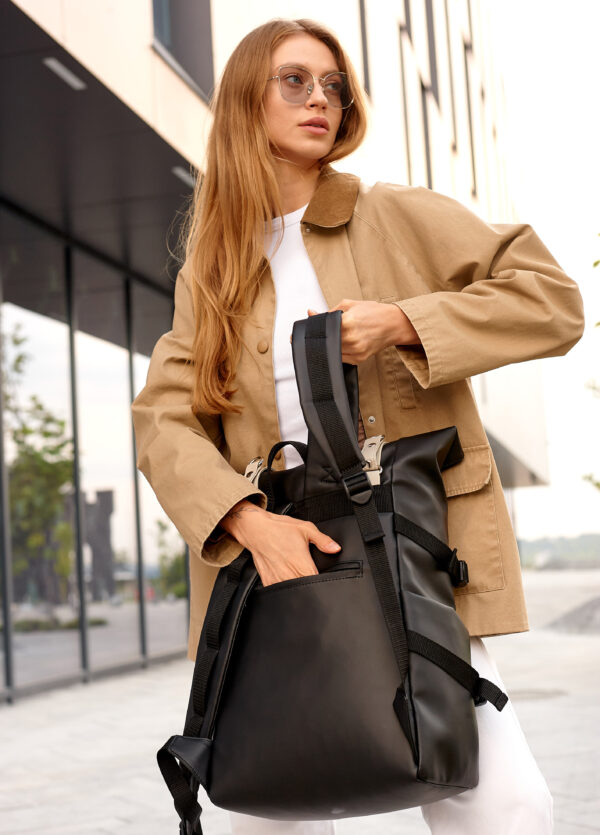 Рюкзак жіночий для ноутбука Sambag RollTop Hacking чорний із сірим