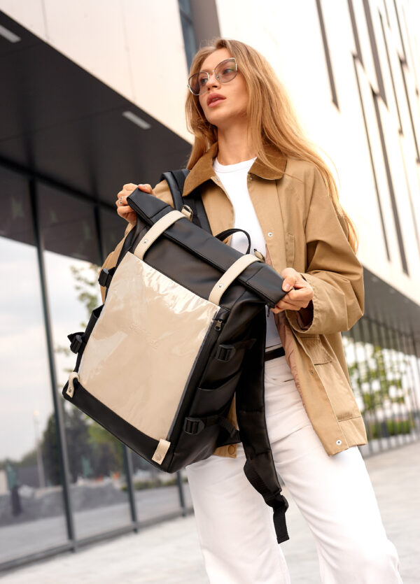 Рюкзак жіночий для ноутбука Sambag RollTop Hacking чорний із сірим