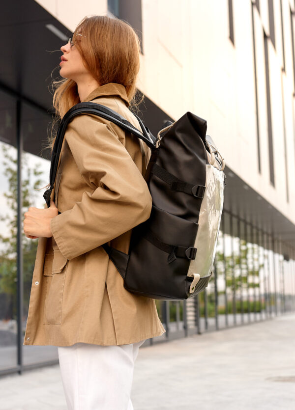 Рюкзак жіночий для ноутбука Sambag RollTop Hacking чорний із сірим