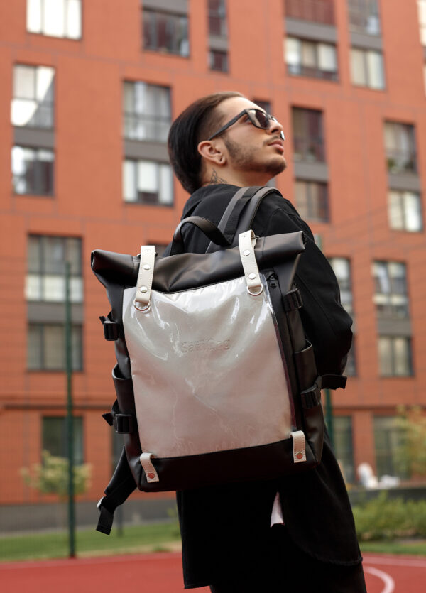 Мужской рюкзак Sambag RollTop Hacking черный с серым