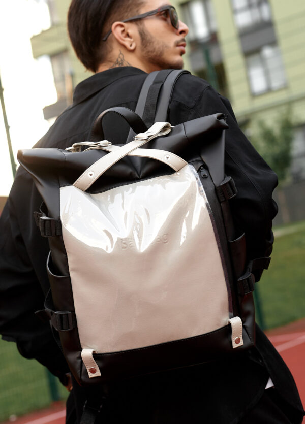 Мужской рюкзак Sambag RollTop Hacking черный с серым