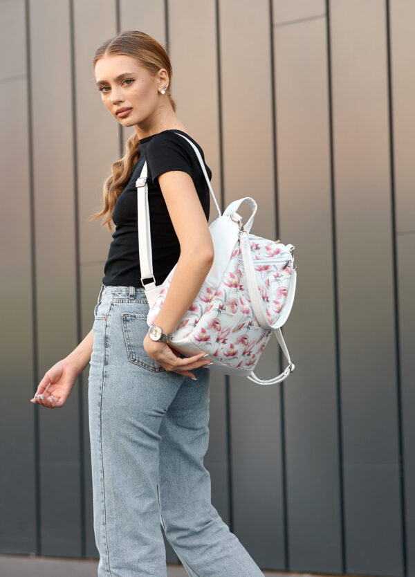 Рюкзак-сумка жіноча Sambag Trinity біла з принтом