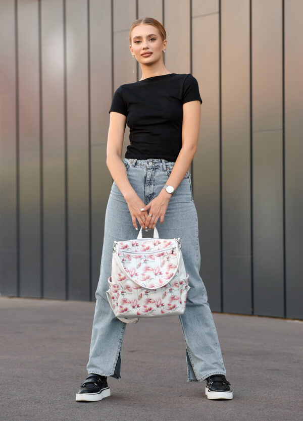 Рюкзак-сумка жіноча Sambag Trinity біла з принтом