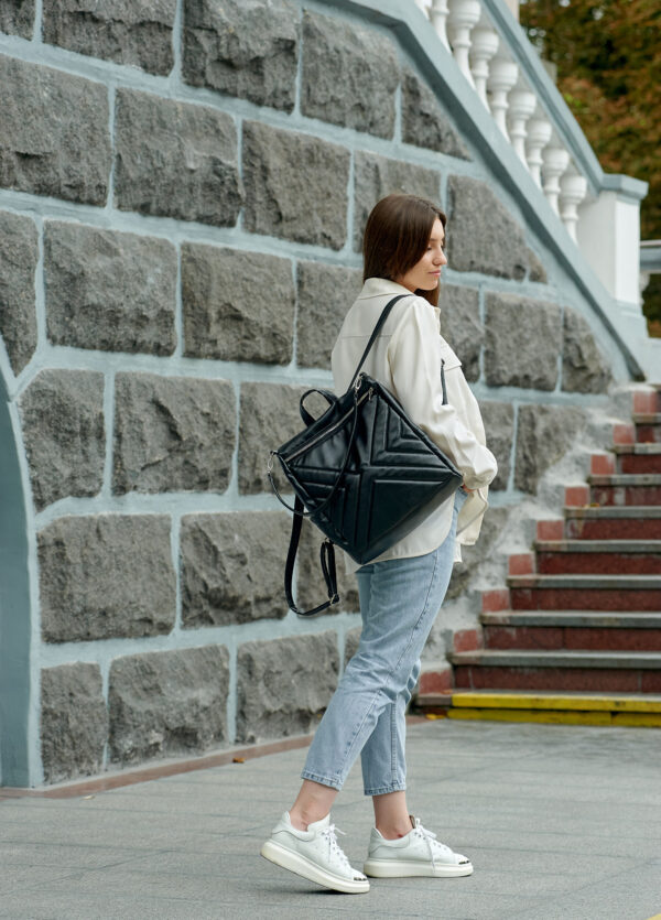 Рюкзак-сумка женская Sambag Trinity строченая черная