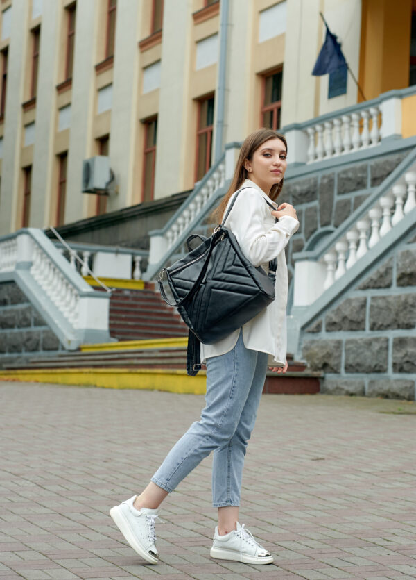 Рюкзак-сумка женская Sambag Trinity строченая черная