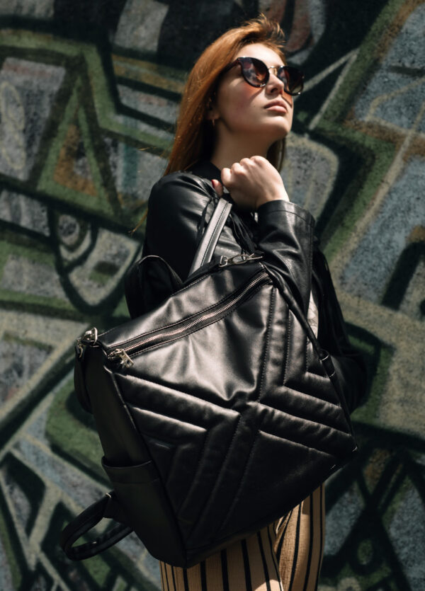 Рюкзак-сумка женская Sambag Trinity строченая черная