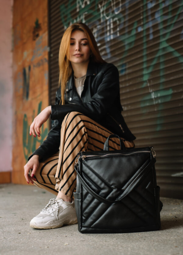 Рюкзак-сумка женская Sambag Trinity строченая черная