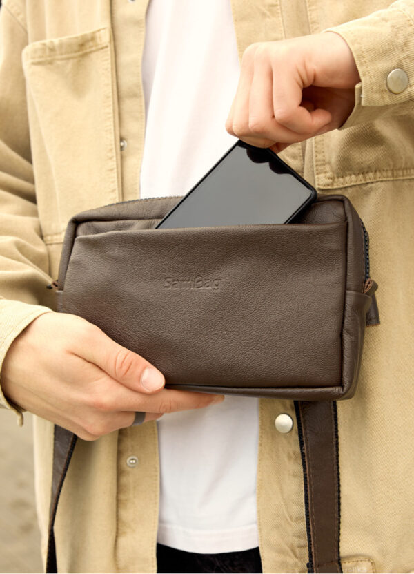 Бананка мужская прямоугольная Sambag Harvi коричневая