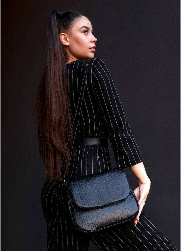 Сумка кросс-боди женская Sambag Rose Bzn черная крокодил