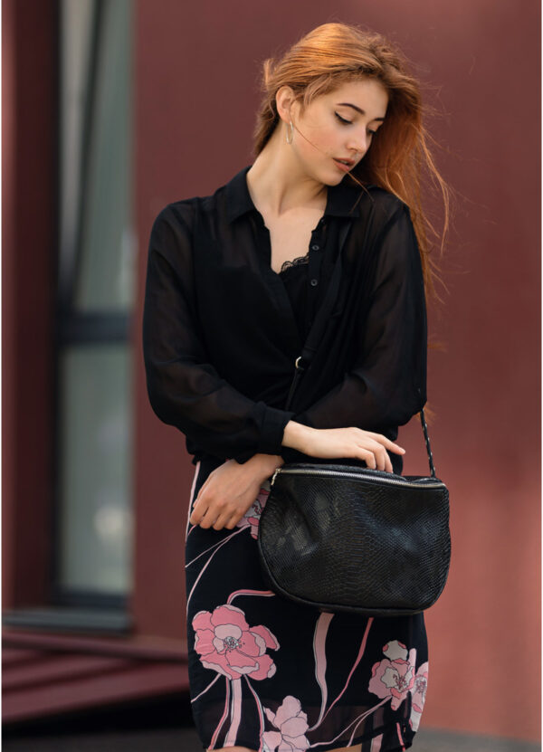 Сумка кросс-боди женская Sambag Milano черная крокодил