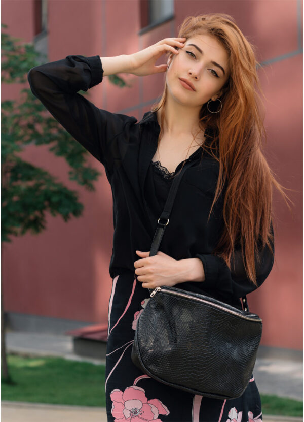 Сумка кросс-боди женская Sambag Milano черная крокодил