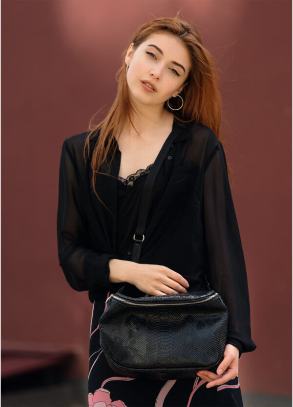 Сумка кросс-боди женская Sambag Milano черная крокодил