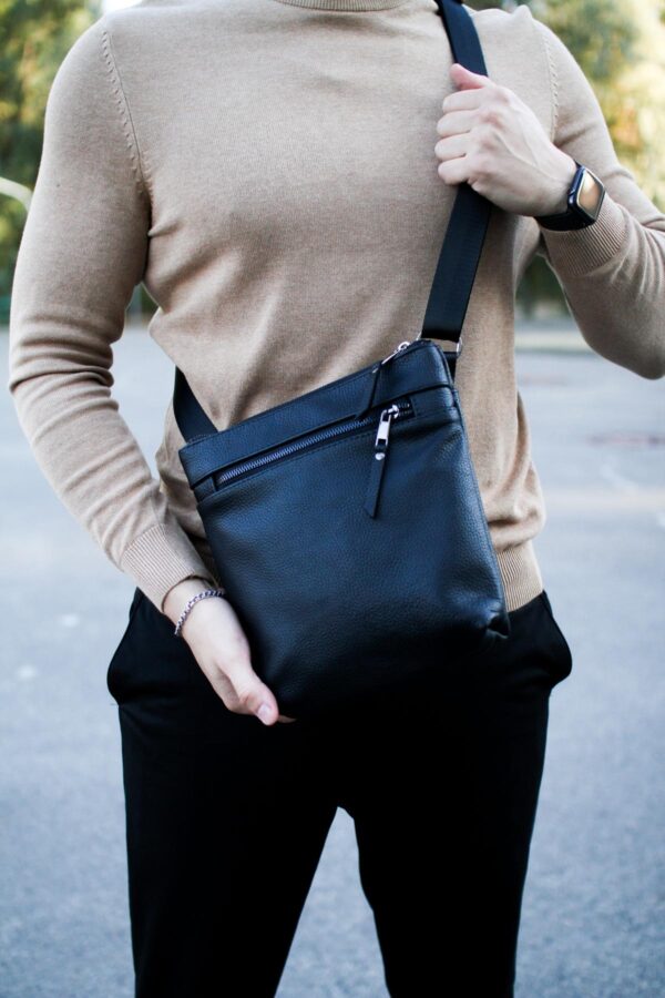 Сумка месенджер чоловіча Skill шкіряна чорна