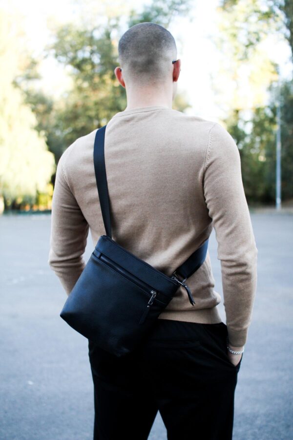 Сумка месенджер чоловіча Skill шкіряна чорна