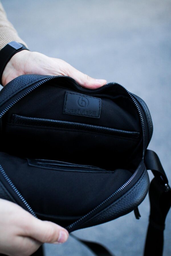 Сумка мессенджер мужская Skill зернистая кожа черная