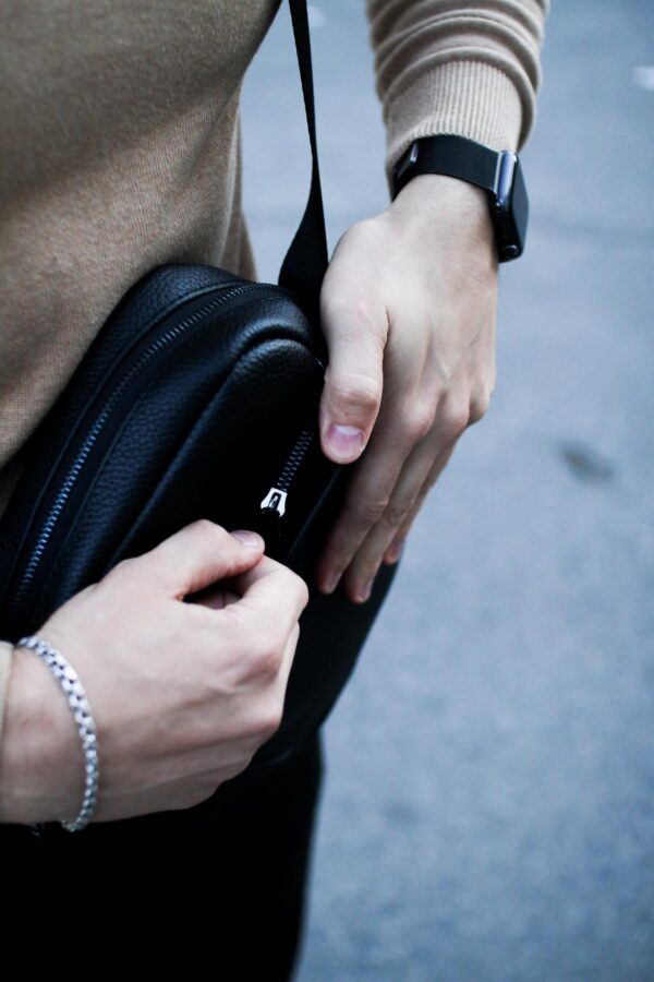 Сумка мессенджер мужская Skill зернистая кожа черная